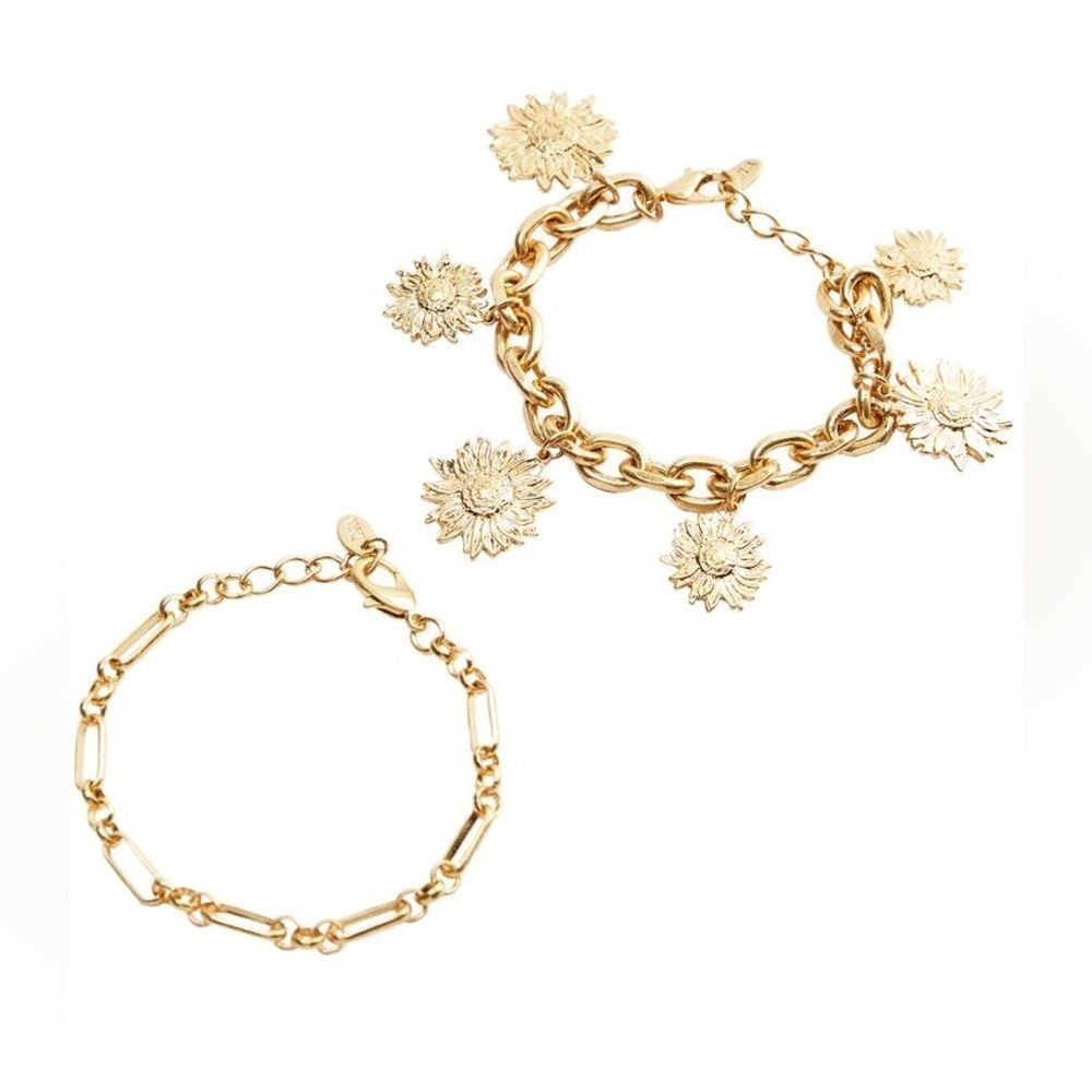 NWT. Zara Golden Set of two "Sunflowers" Metal Bracelets. - Picture 1 of 6